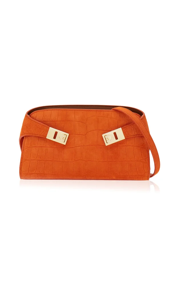 Hug Mini Alligator-Embossed Suede Clutch
