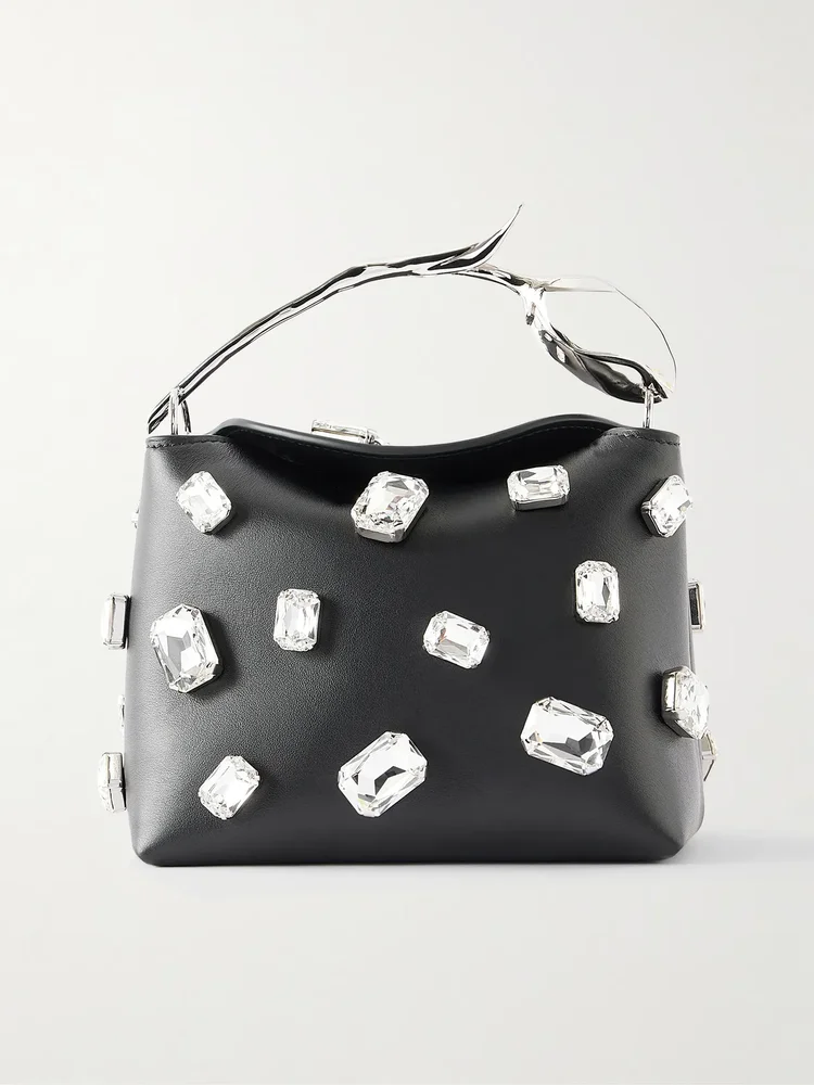 Bloom mini crystal-embellished leather clutch
