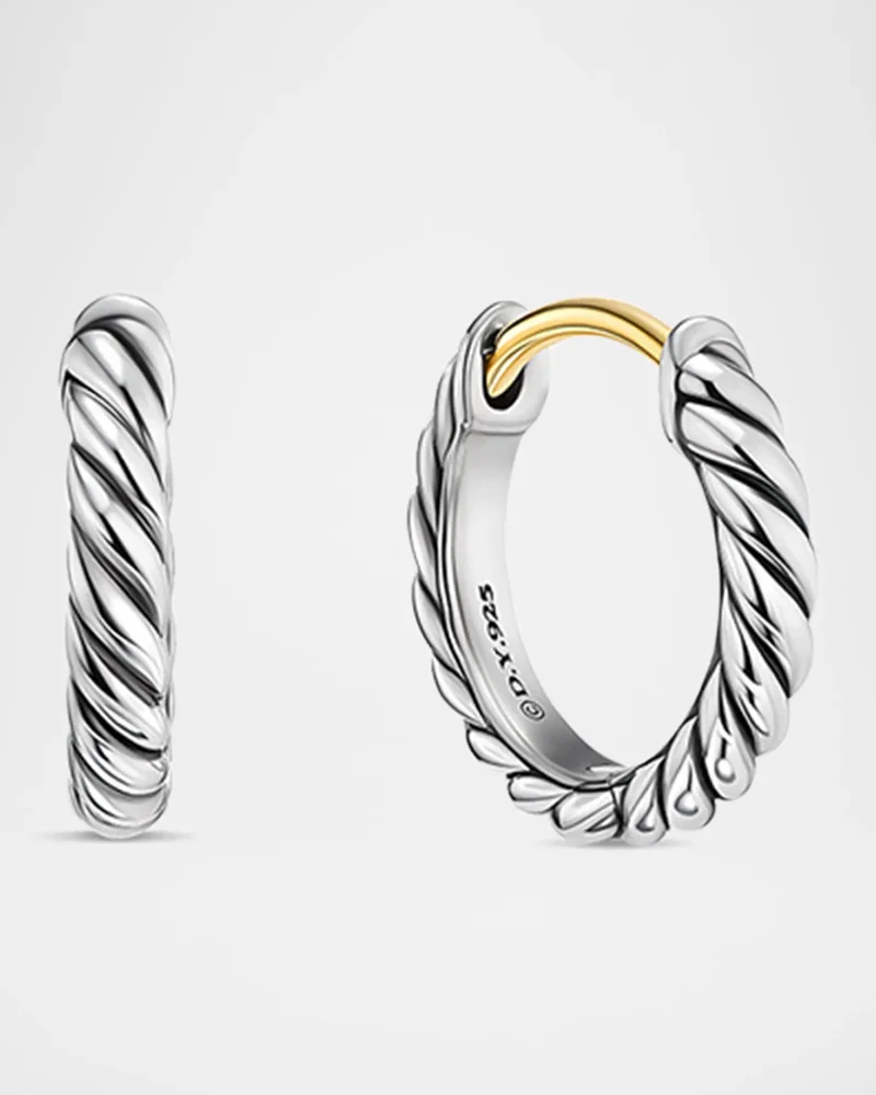 Sculpted Cable Huggie Hoop Earrings in Silver, 2.2mm, 0.4"L