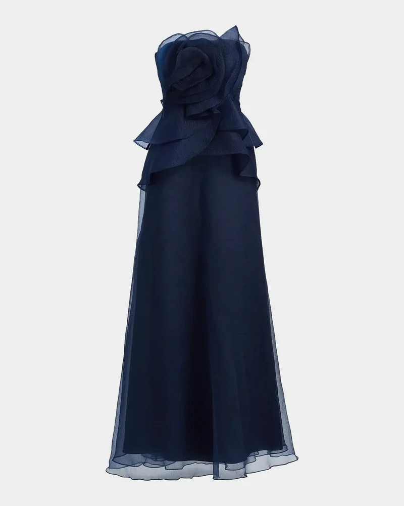 Gilda Draped Rose Strapless Organza Gown