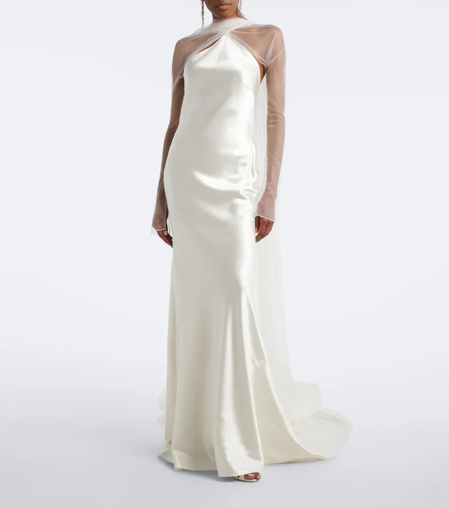 Bridal Mari caped wool and silk gown