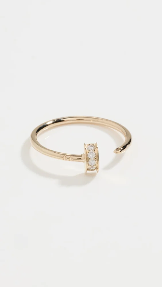14k Gold with Pave Nail Open Ring