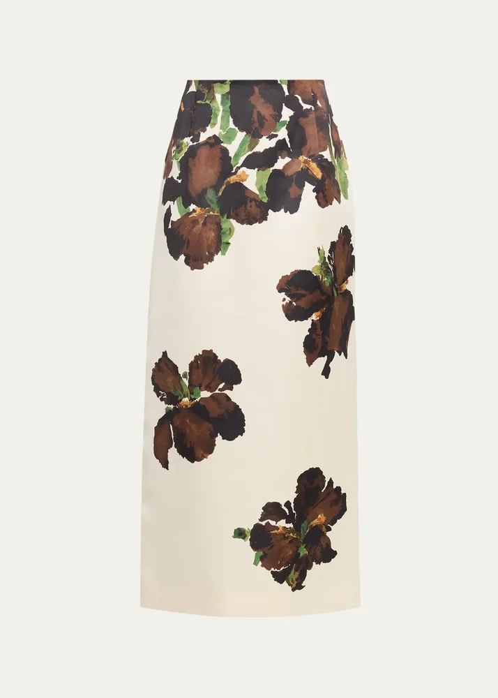 Watercolor Iris Midi Skirt