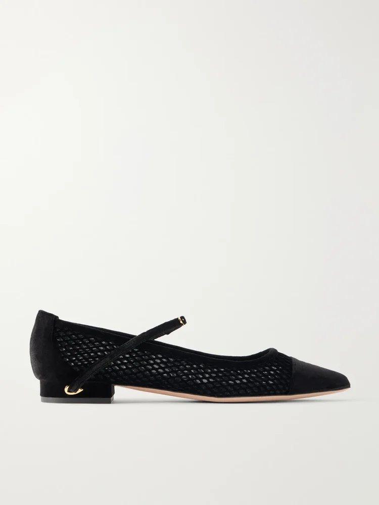 Lorenzo 20 suede-trimmed mesh ballet flats