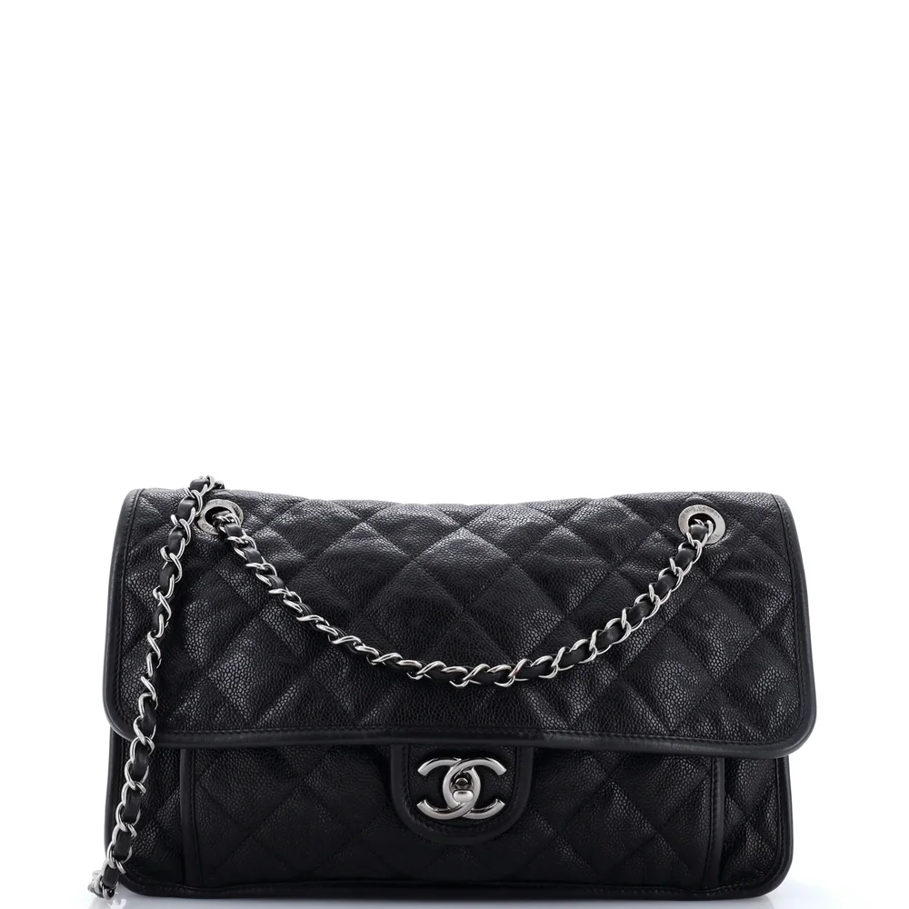 French Riviera Flap Bag Quilted Caviar Large