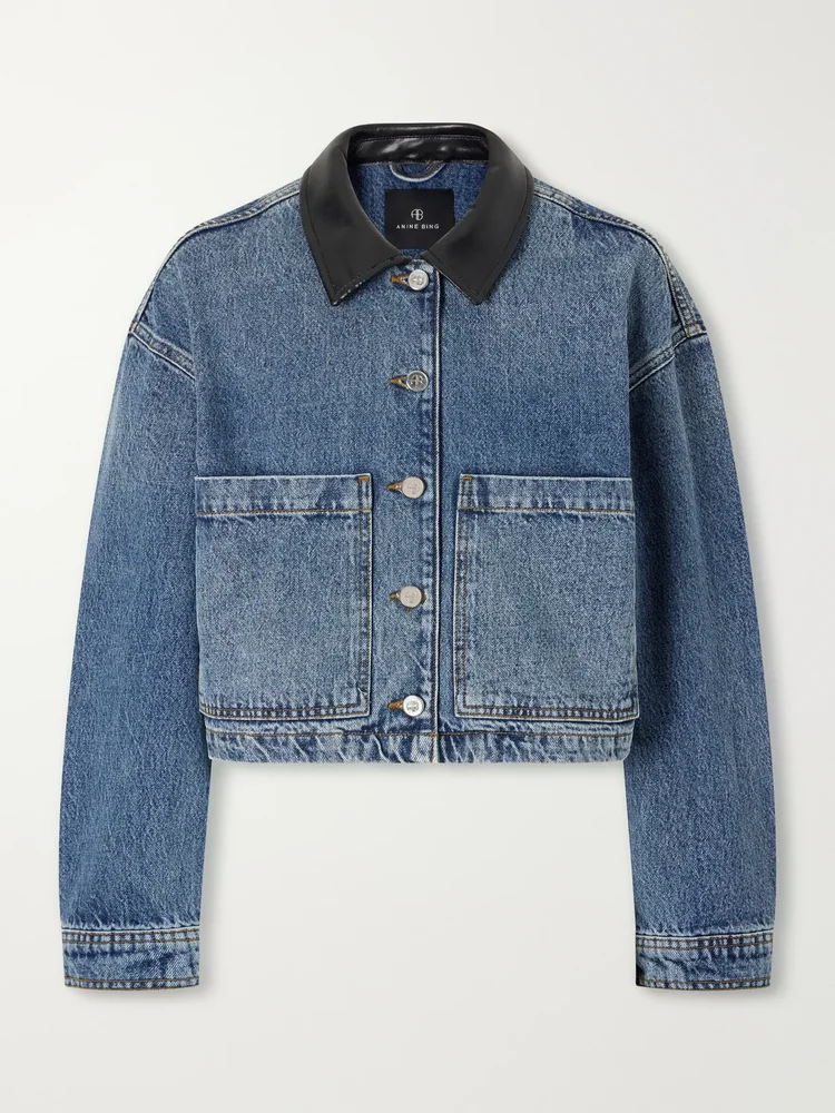 Yuma cropped textured-trimmed denim jacket