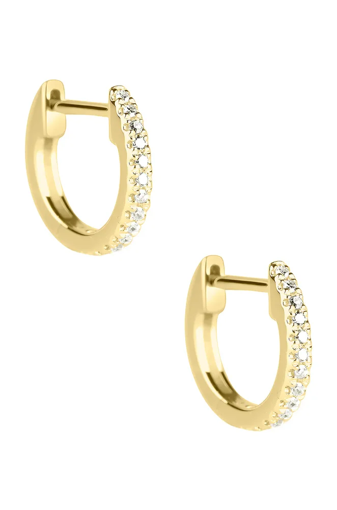 White Diamond Pave Huggie Earrings