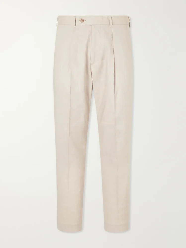Straight-Leg Linen and Wool-Blend Trousers