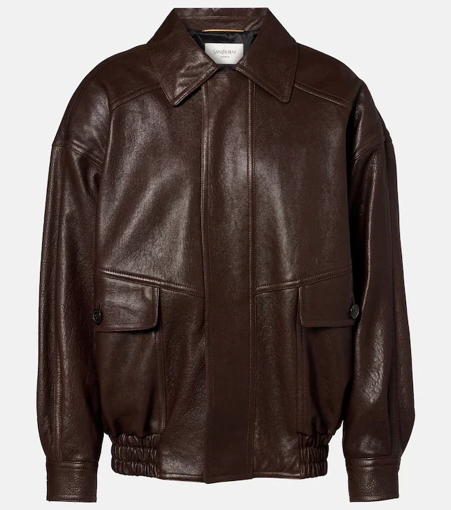 Leather bomber jacket