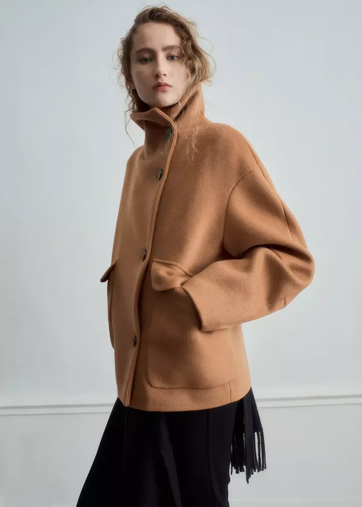 Wool-blend funnel-neck coat - Women