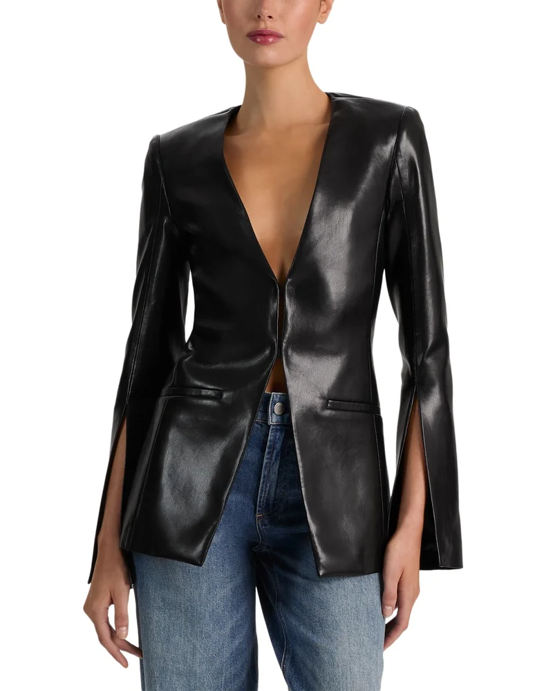 Venita Faux Leather Slim Fit Collarless Blazer