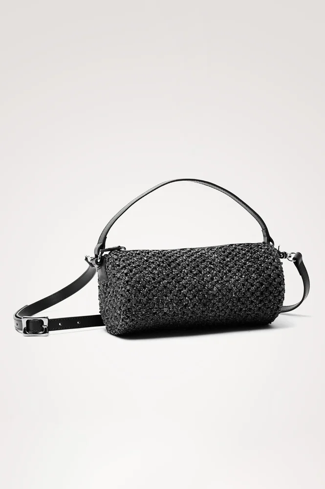 COMO MINI BARREL BAG - BLACK RAFFIA