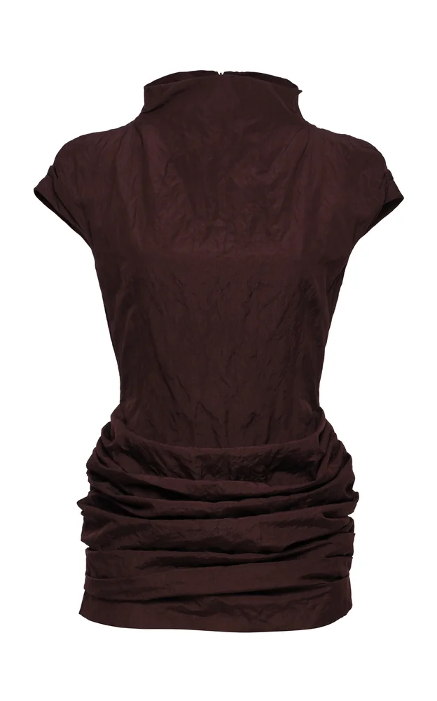 High-Neck Ruched Cotton-Blend Mini Dress
