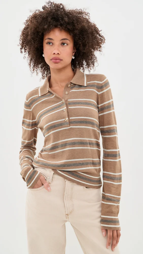 Mayra Stripe Knit Polo Top
