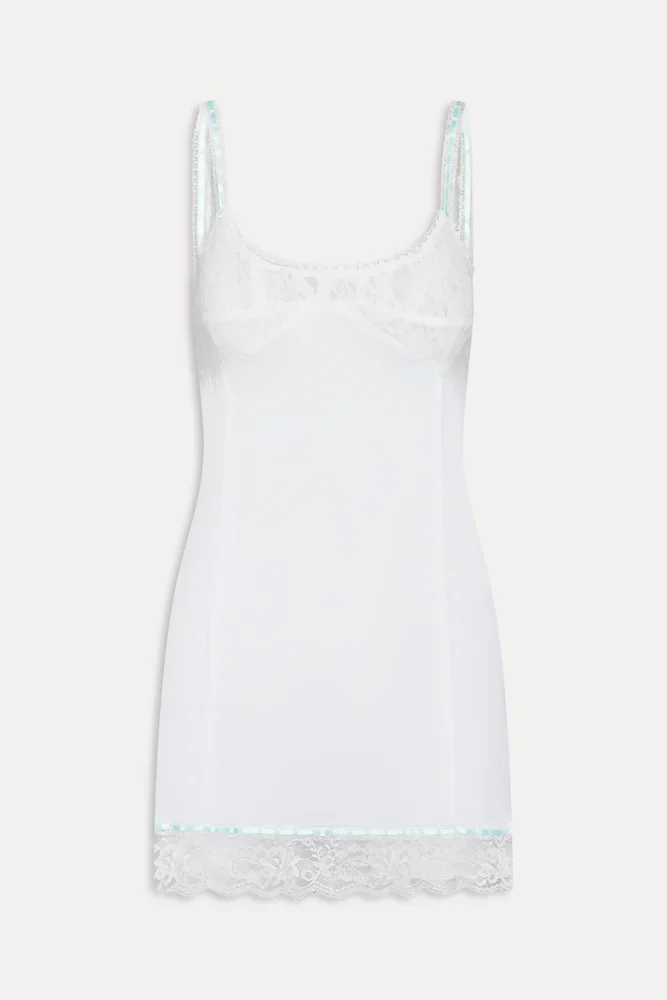 Summer Sonnet Satin Mini Dress - Optic White