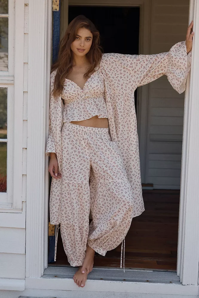 100% Cotton Flannel Ruffled Sleeve Robe