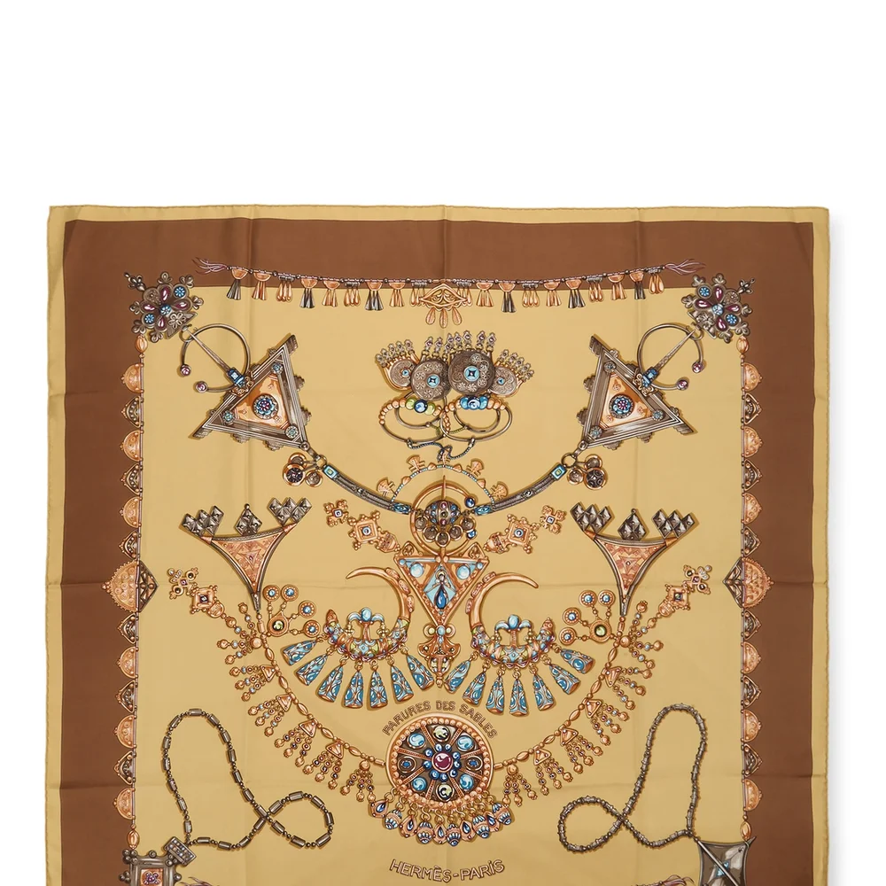 Beige & Multicolor 'Parures des Sables' Silk Scarf 90