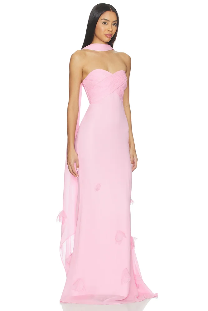 Pink Georgette Scarf Maxi Dress