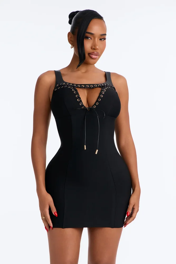 Sexy Swindle Tie Front Bandage Mini Dress