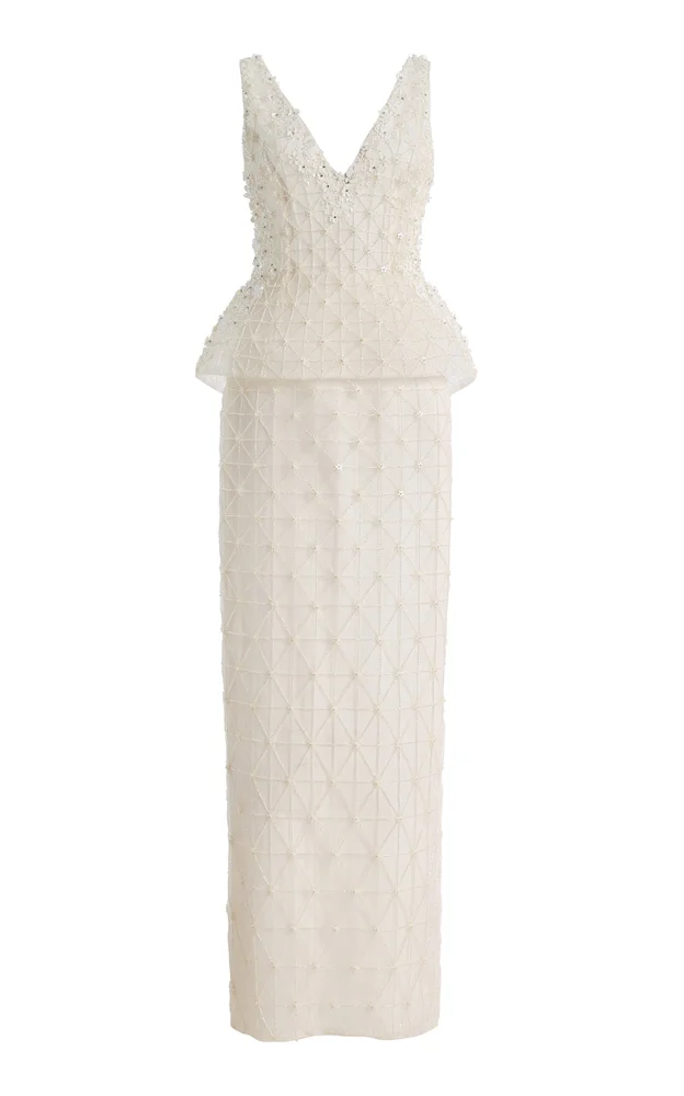 V-Neck Structured Column Gown