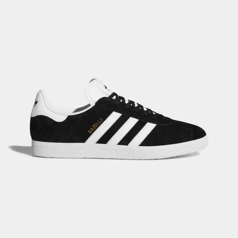 Gazelle Shoes in Core Black/Cloud White/Gold Metallic