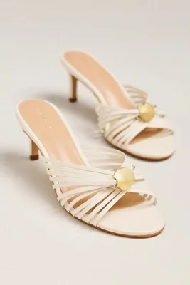 By Anthropologie Strappy Metallic Kitten Heel Sandals