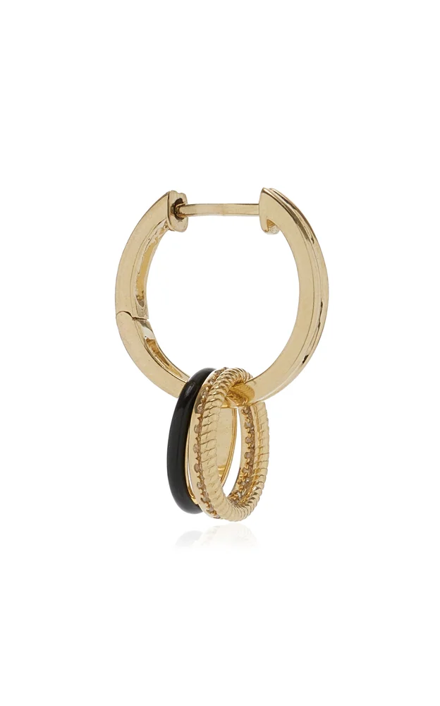 Double Creole 9K Yellow Gold Diamond Bouy Single Earring