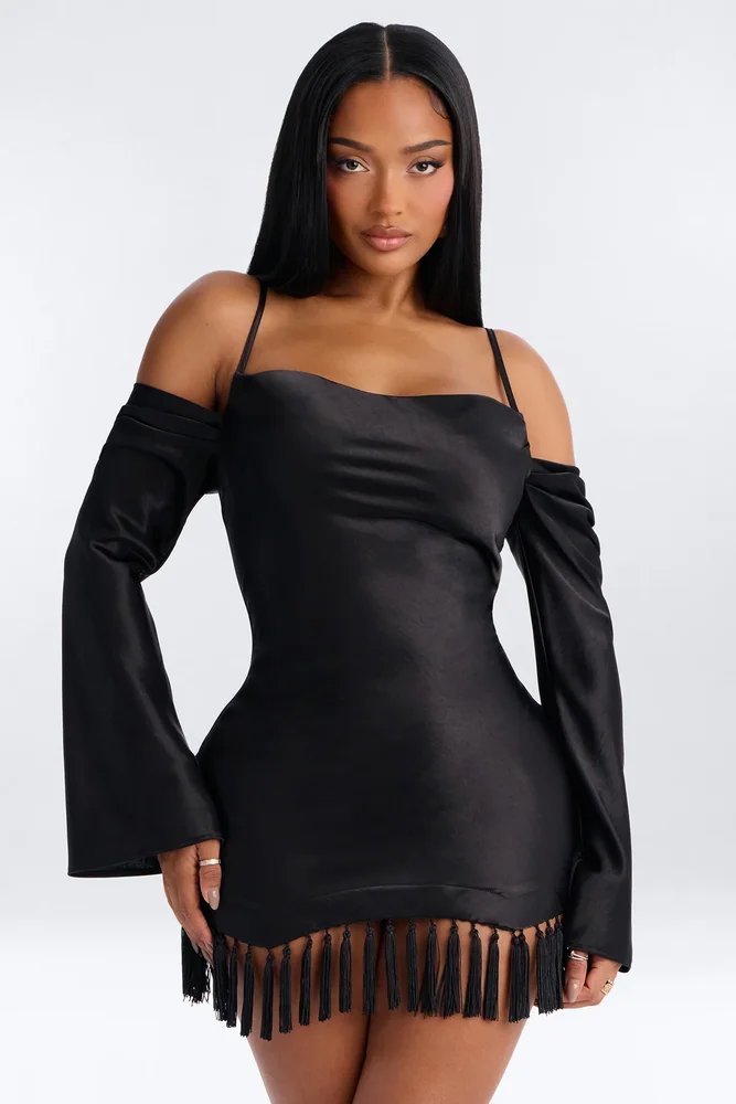 Cabernet Tassel Satin Mini Dress