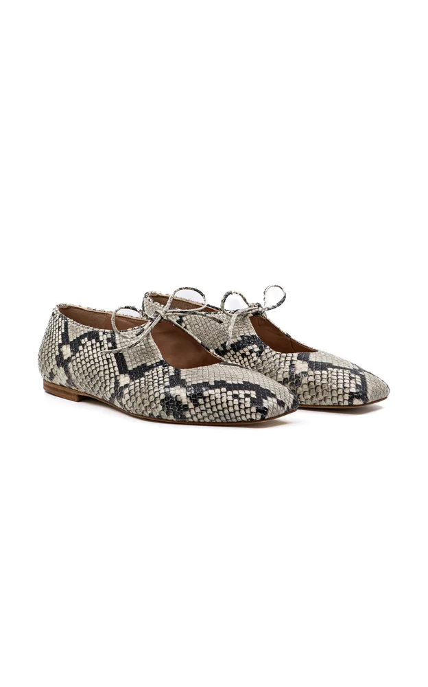 Amelia Python-Effect Leather Ballet Flats
