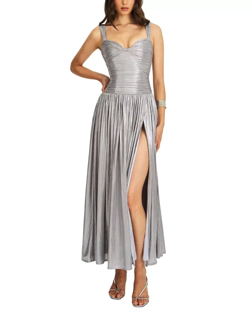 Palmer Glitter Drop Waist Maxi Dress in Silver
