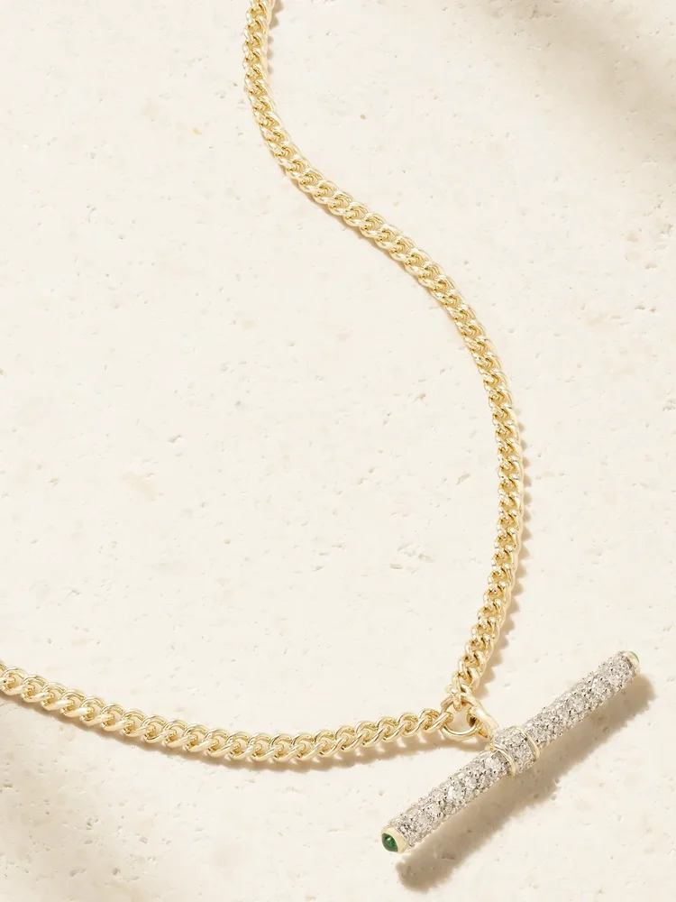 Baby T-Bar 14-karat gold diamond necklace