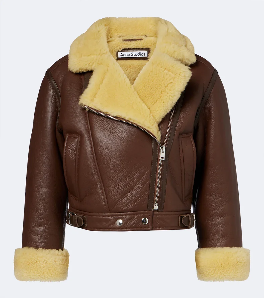 Shearling-trimmed leather biker jacket