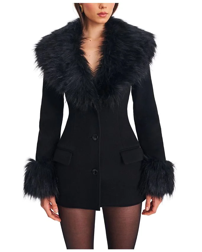 Hailee Wool Blend Mini Coat with Removable Fur Lapel