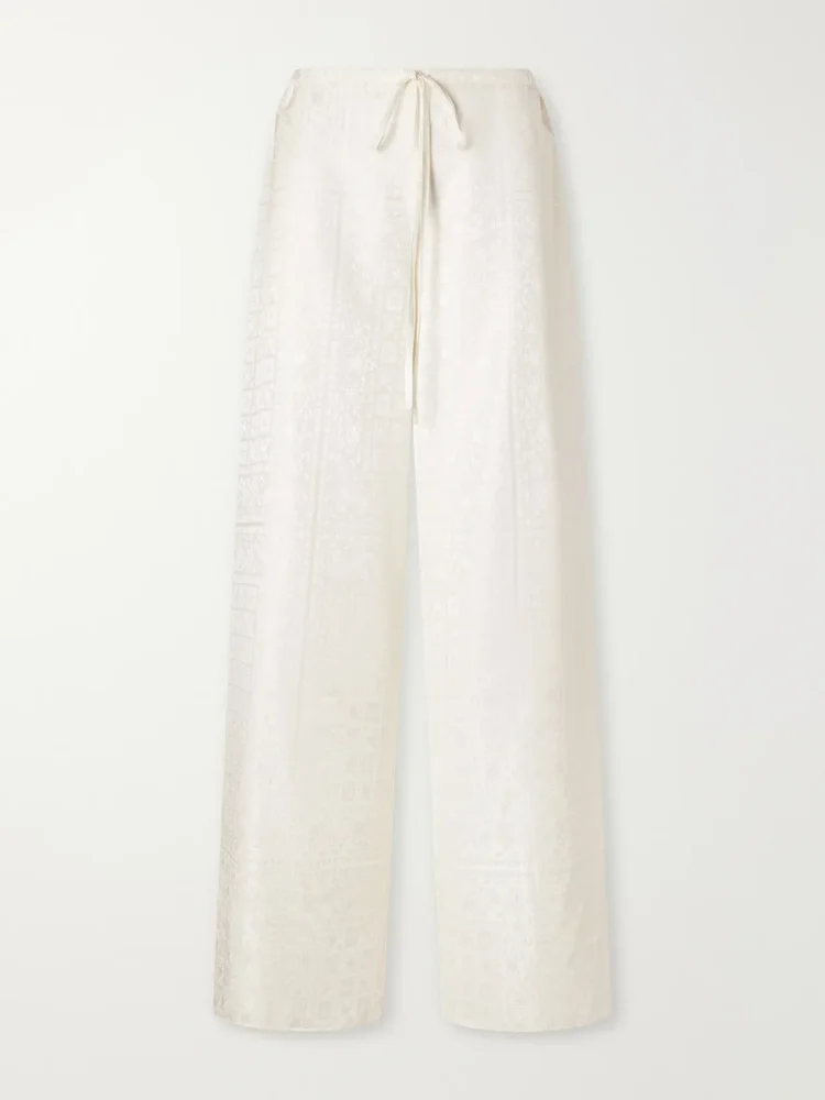 silk jacquard wide leg pants