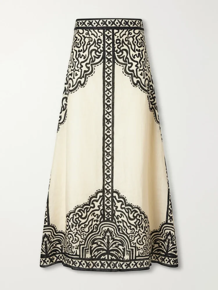 Loose Horizon printed linen maxi skirt