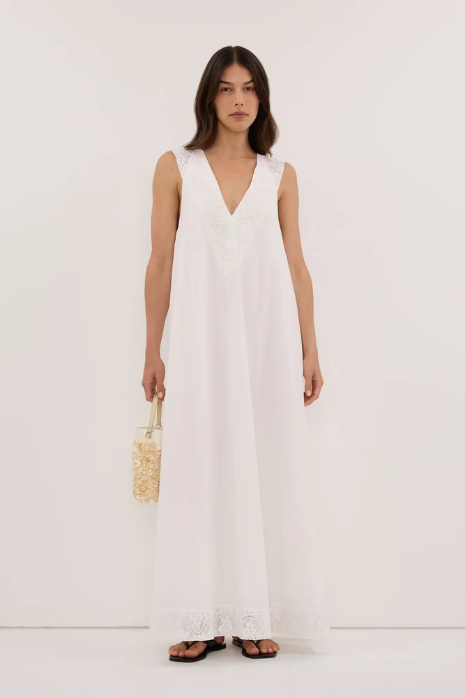 Dissh Amour White Lace Trim Midi Dress