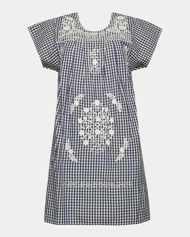 Camila Embroidered Gingham Cotton Mini Dress