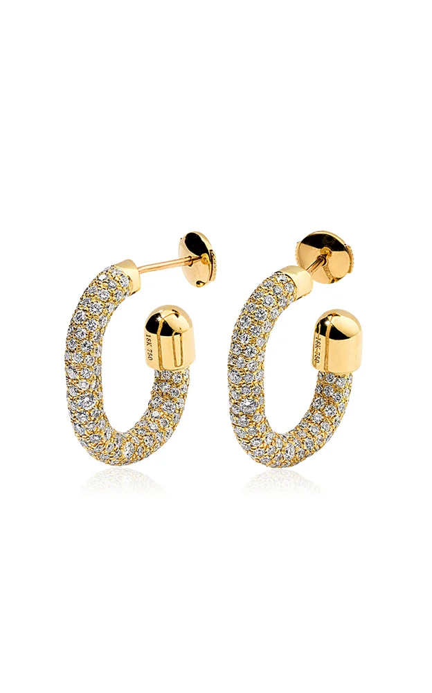 Extrusion Small Think 18K Yellow Gold Diamond Hoop Earrings