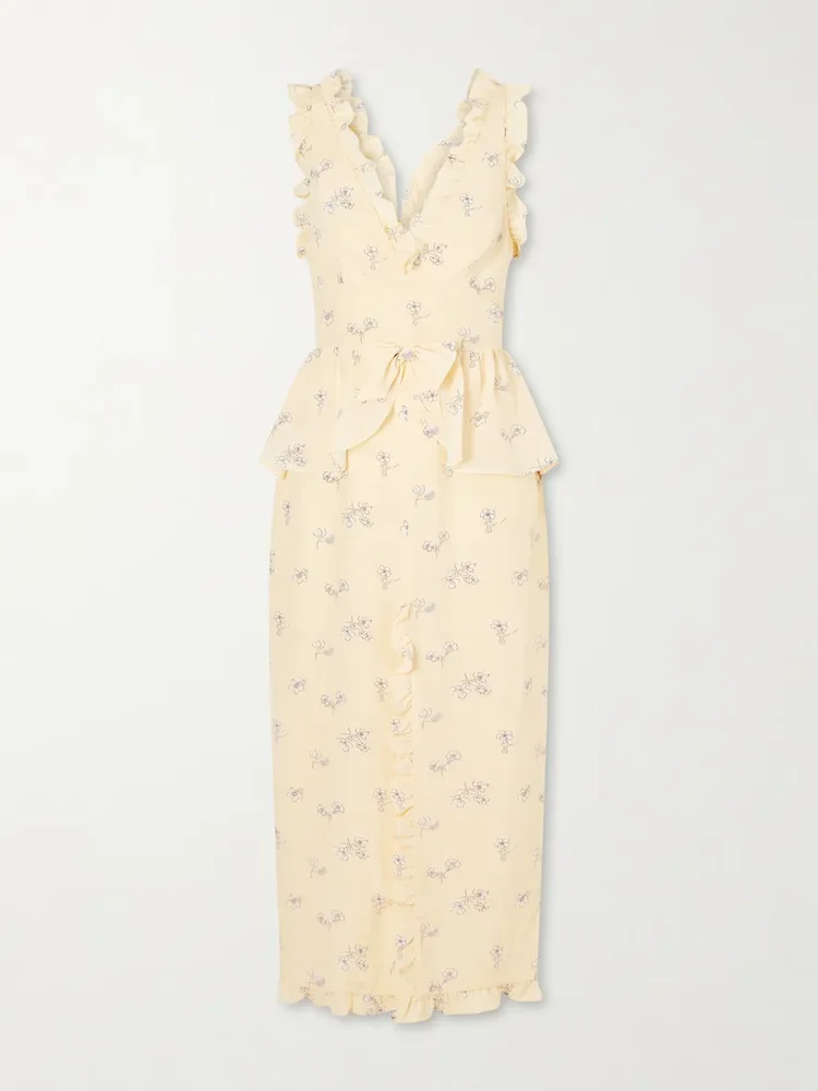 Bow-embellished floral-print silk midi dress