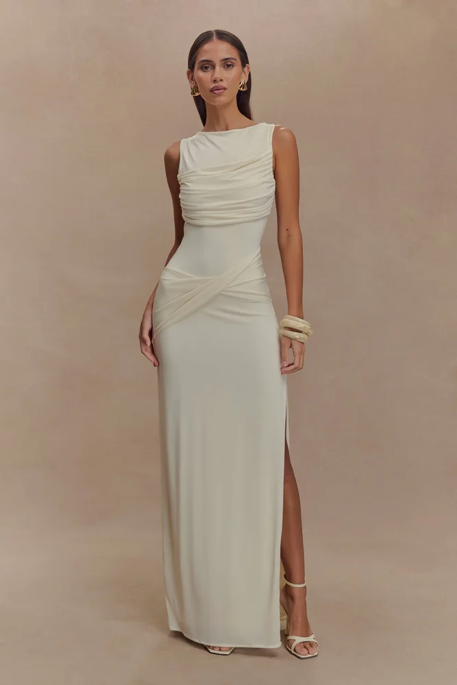 Meshki Henley Slinky Drape Maxi Dress - Ivory