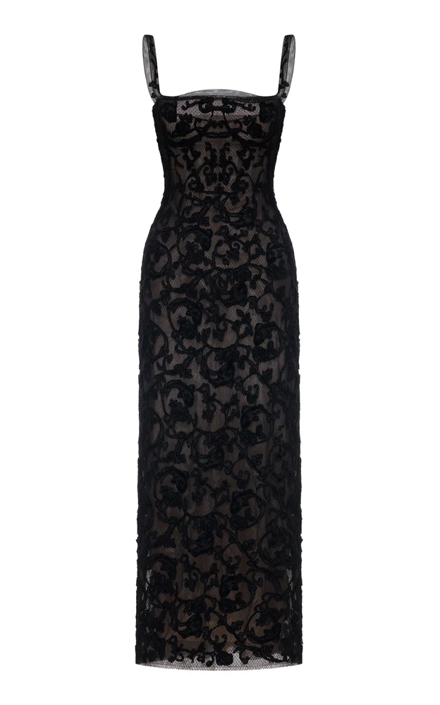 Straight-Neck Bodice Midi Dress