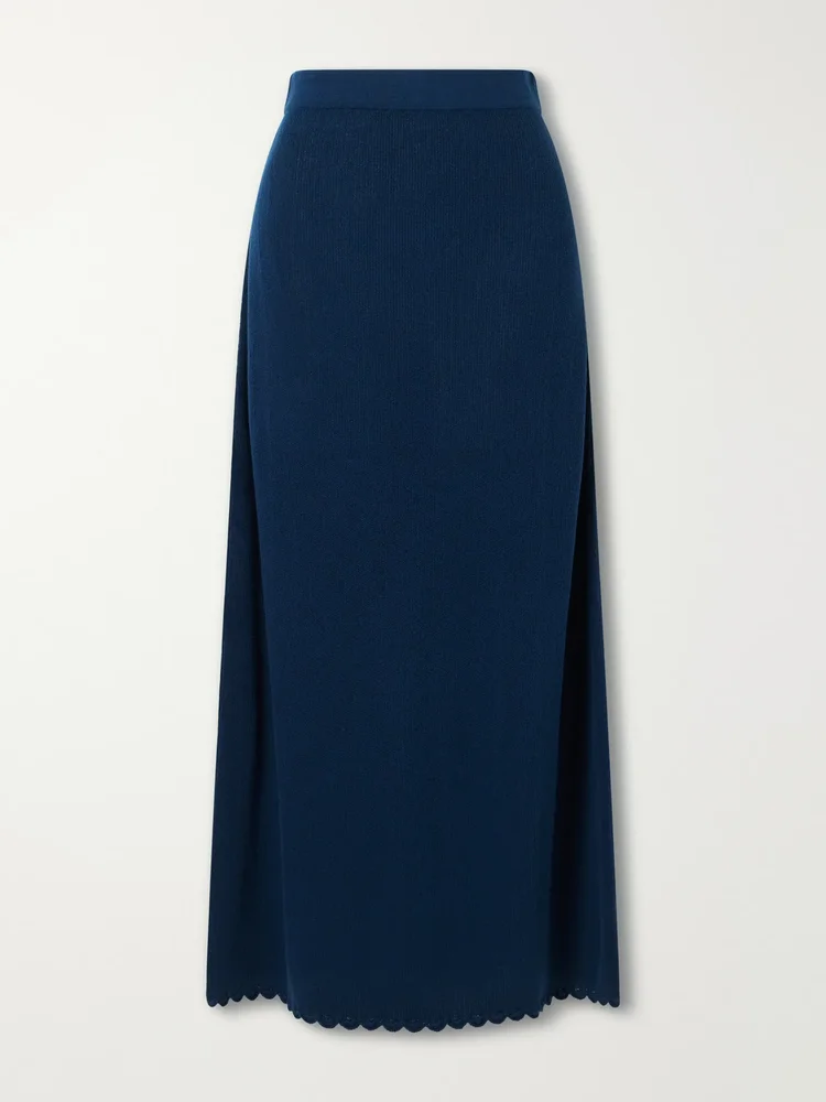 Bernabe scalloped ribbed cotton midi skirt