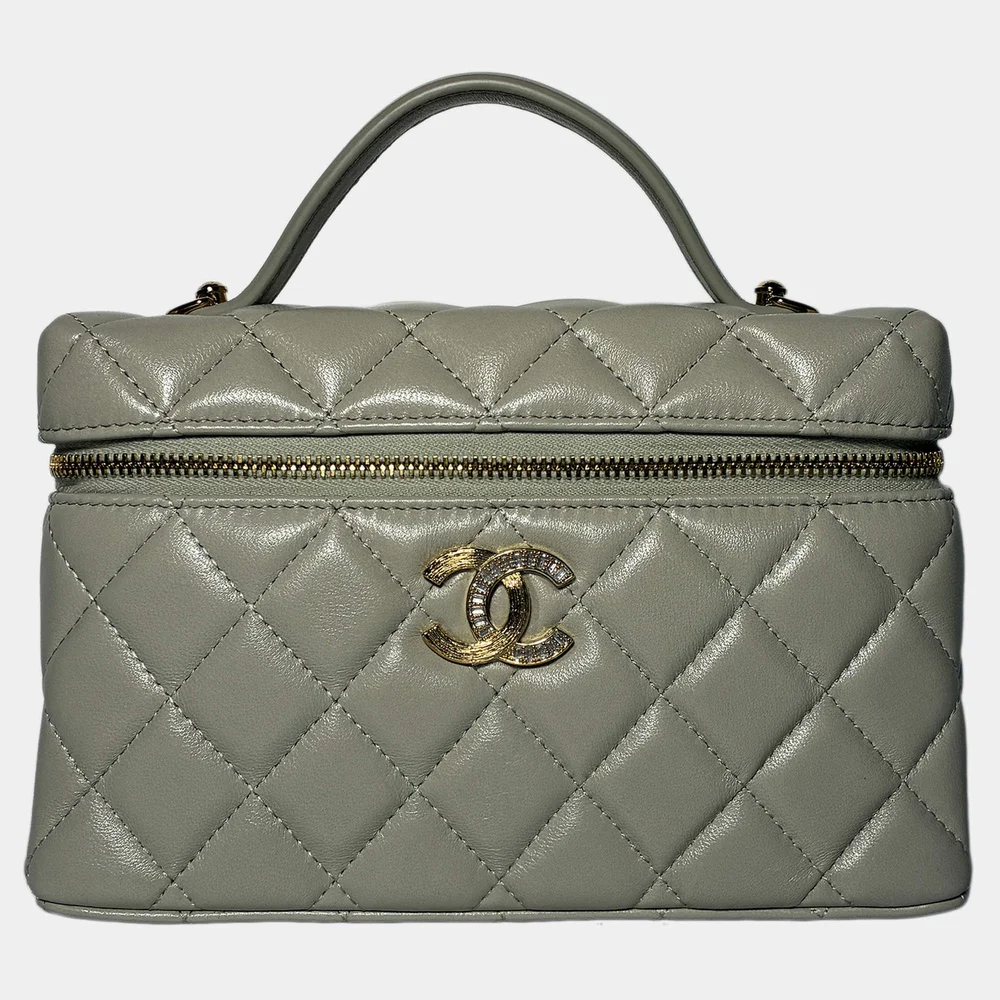 25B Gray Lambskin Leather Vanity with Chain Bag