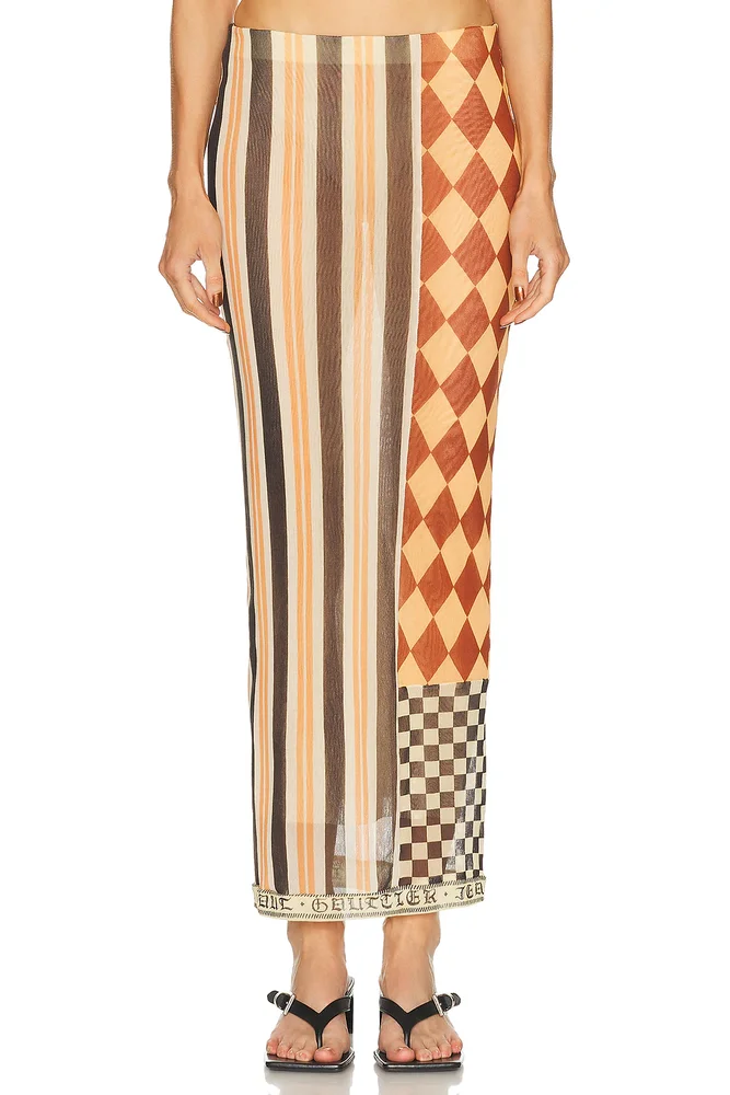 Mesh Patchwork Long Skirt