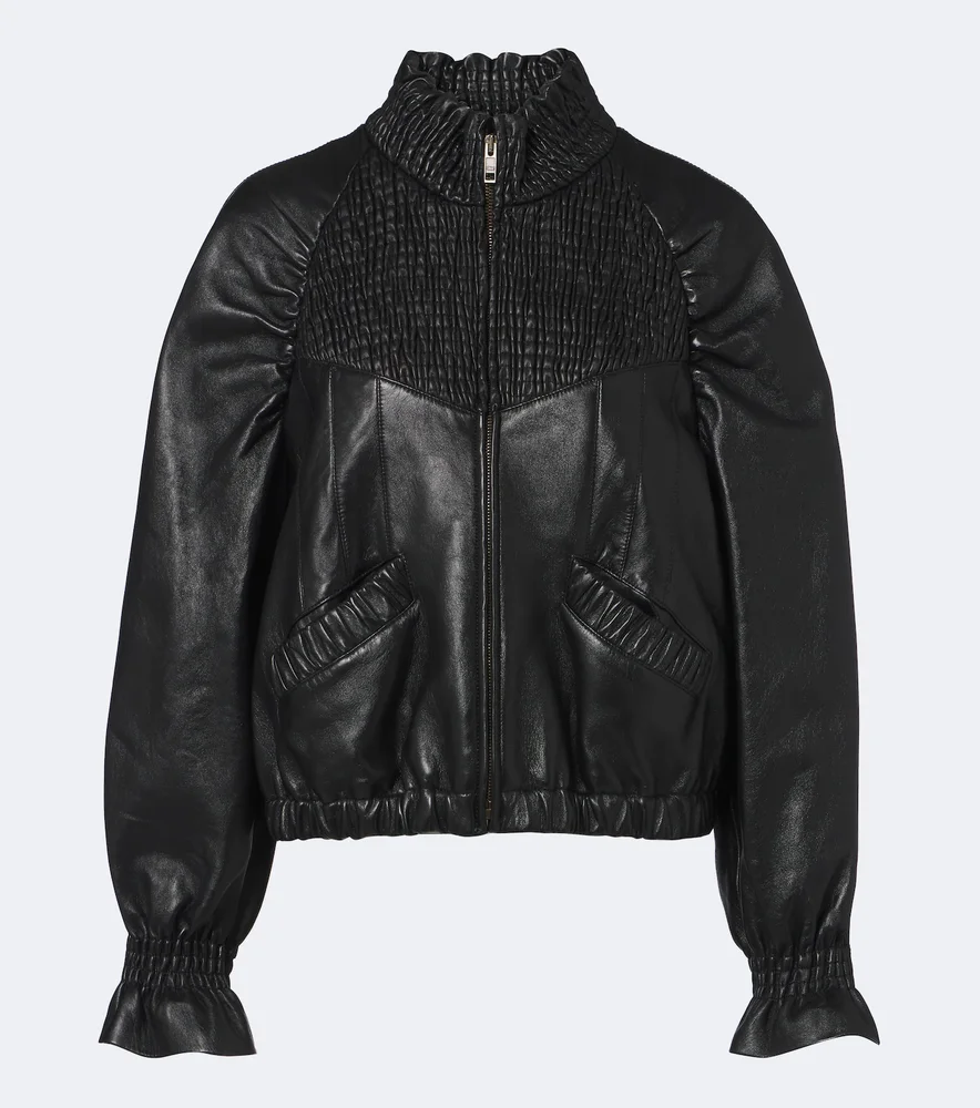 Shirred leather jacket