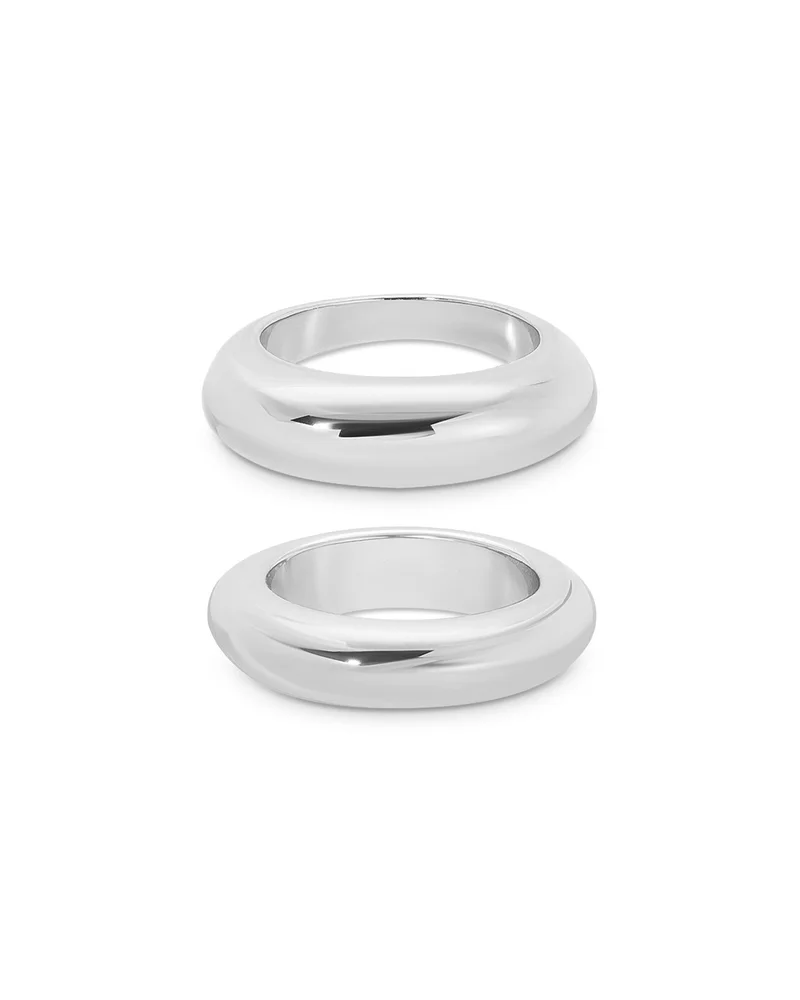 Dome Rings in Silver Plated, Set of 2