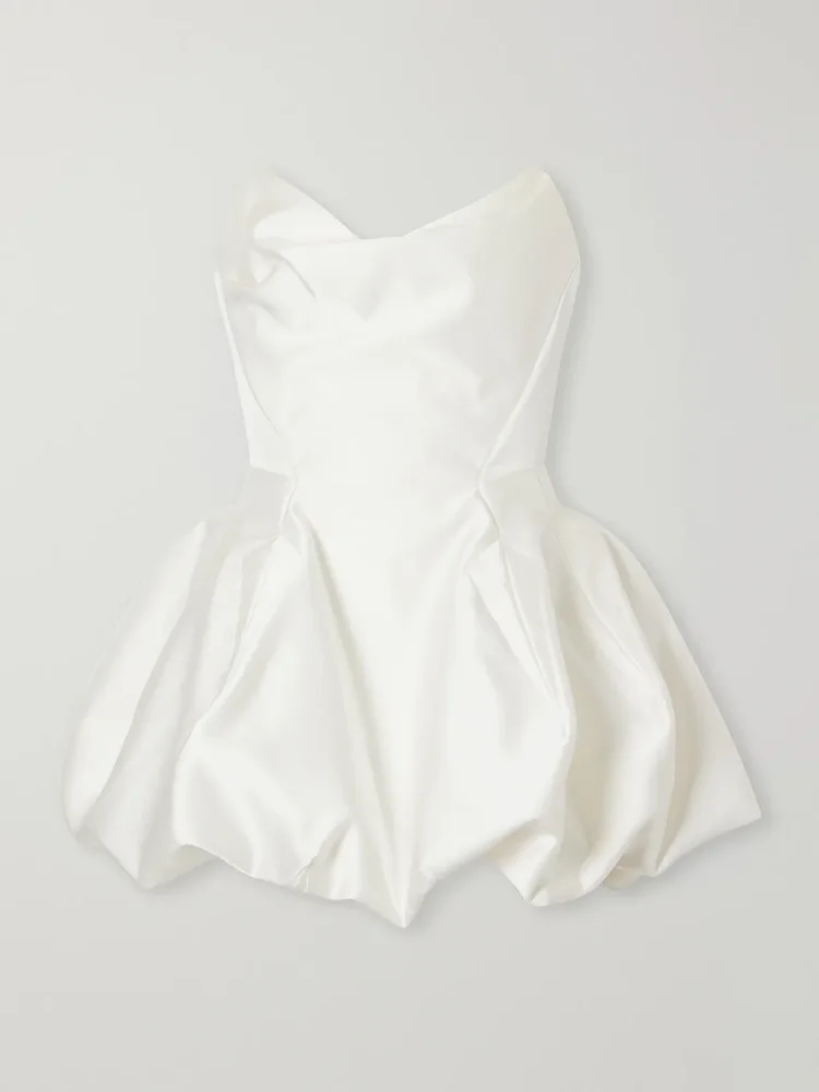Joy strapless draped duchess-satin corset mini dress
