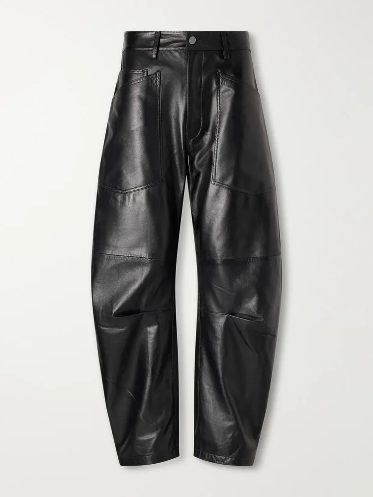 shon leather barrel leg pants