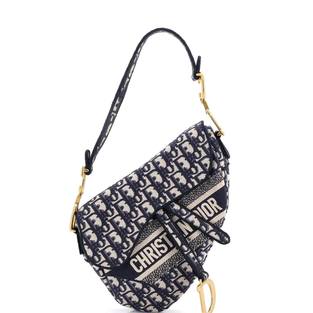 Dior Saddle Handbag Logo Embroidered Oblique Canvas Medium, Blue