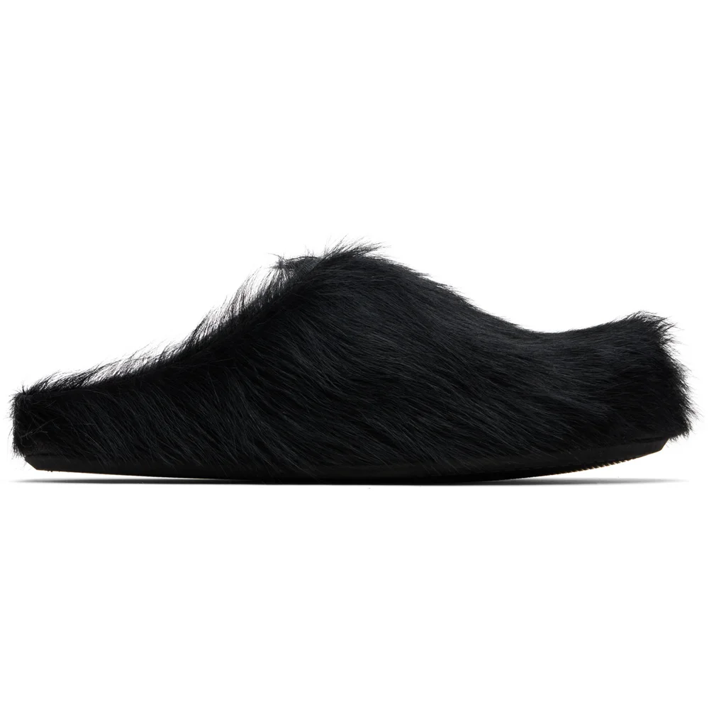 Black Long Hair Calfskin Fussbett Sabot Loafers